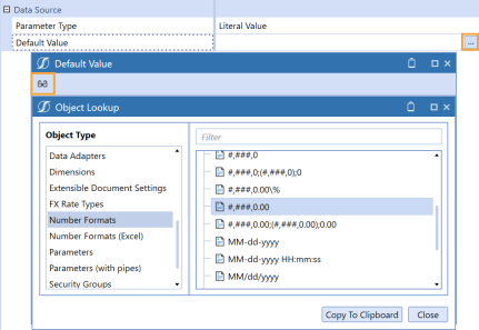 Images shows how to click Edit and then Object Lookup to browse and select values and objects to assign to a parameter. ""